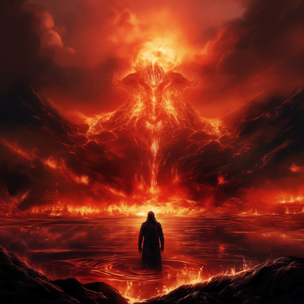 Azazel guarding the Lake of Fire